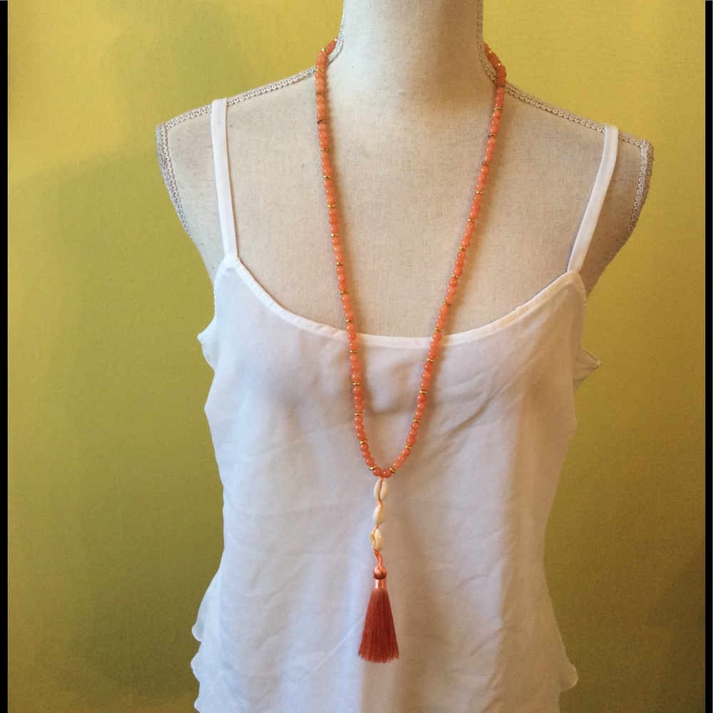 Barse NWT Coral Stone Long Necklace w/Tassel - Picture 1 of 5